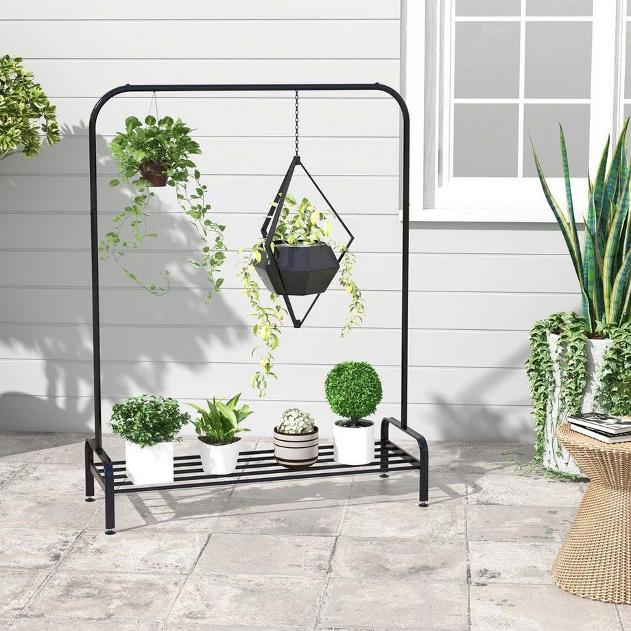 B2X  Kleiderständer mit Verstellbaren Füßen & Kleiderstange & Ablagefach 112 x 42 x 145 cm Schwarz 