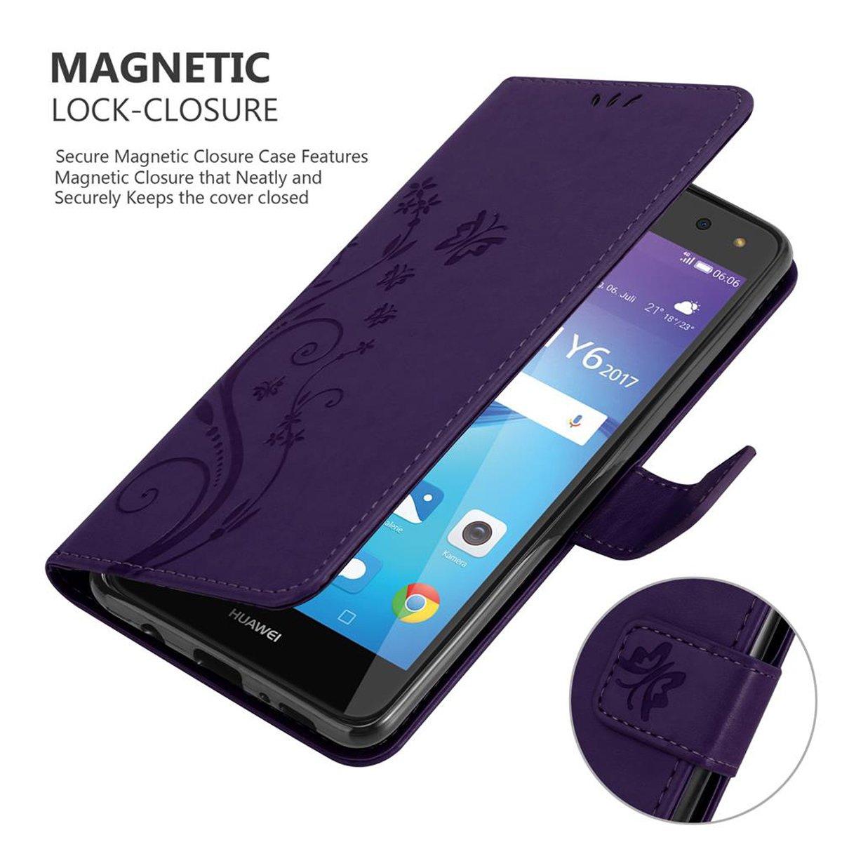 Cadorabo  Hülle für Huawei Y5 2017 / Y6 2017 Blumen Design Magnetverschluss 