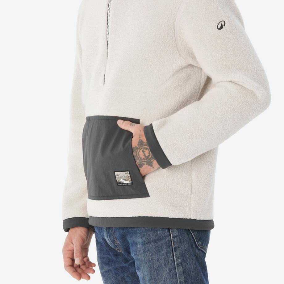 QUECHUA  Polaire de randonnée montagne sherpa homme, MH100 1/2 zip beige 