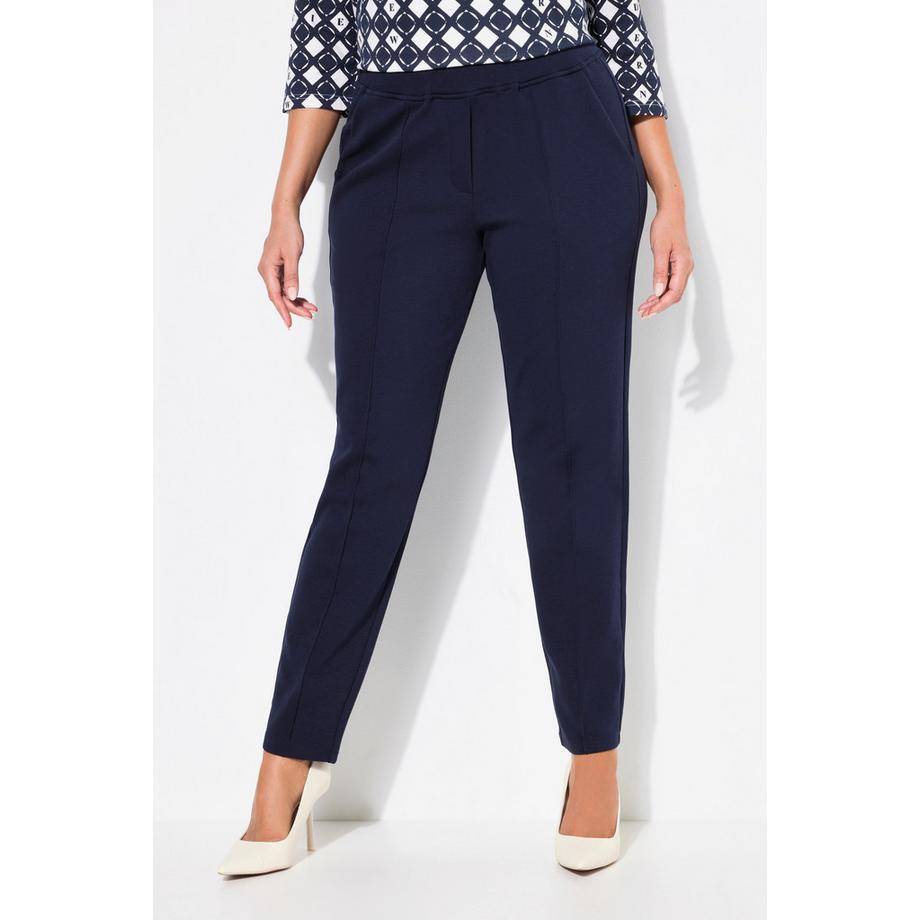 Ulla Popken Pantalon Punto di Roma Jambe Fuselée Passepoil Taille Élastique  