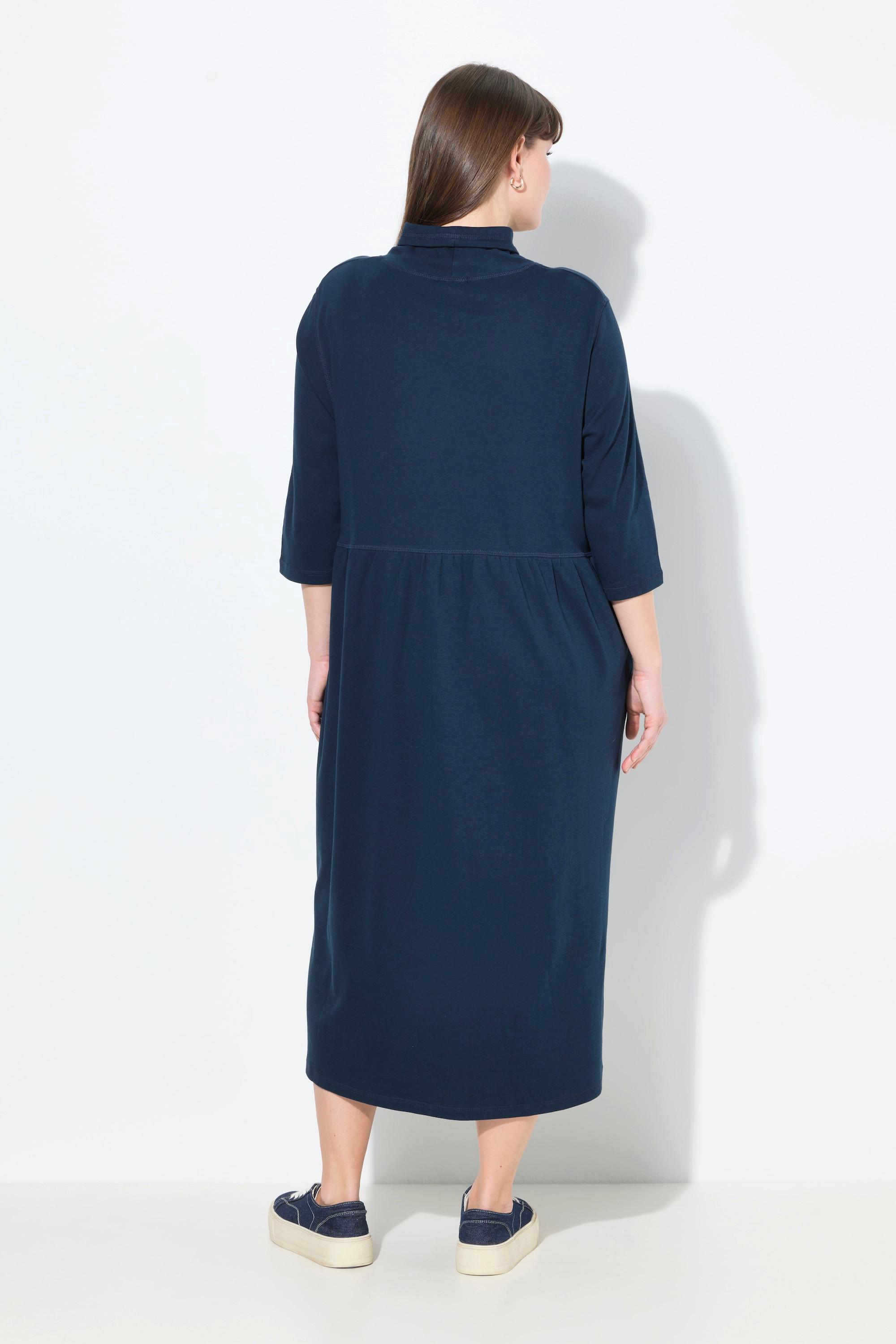 Ulla Popken Jersey Maxikleid Stehkragen 3/4-Arm Biobaumwolle  