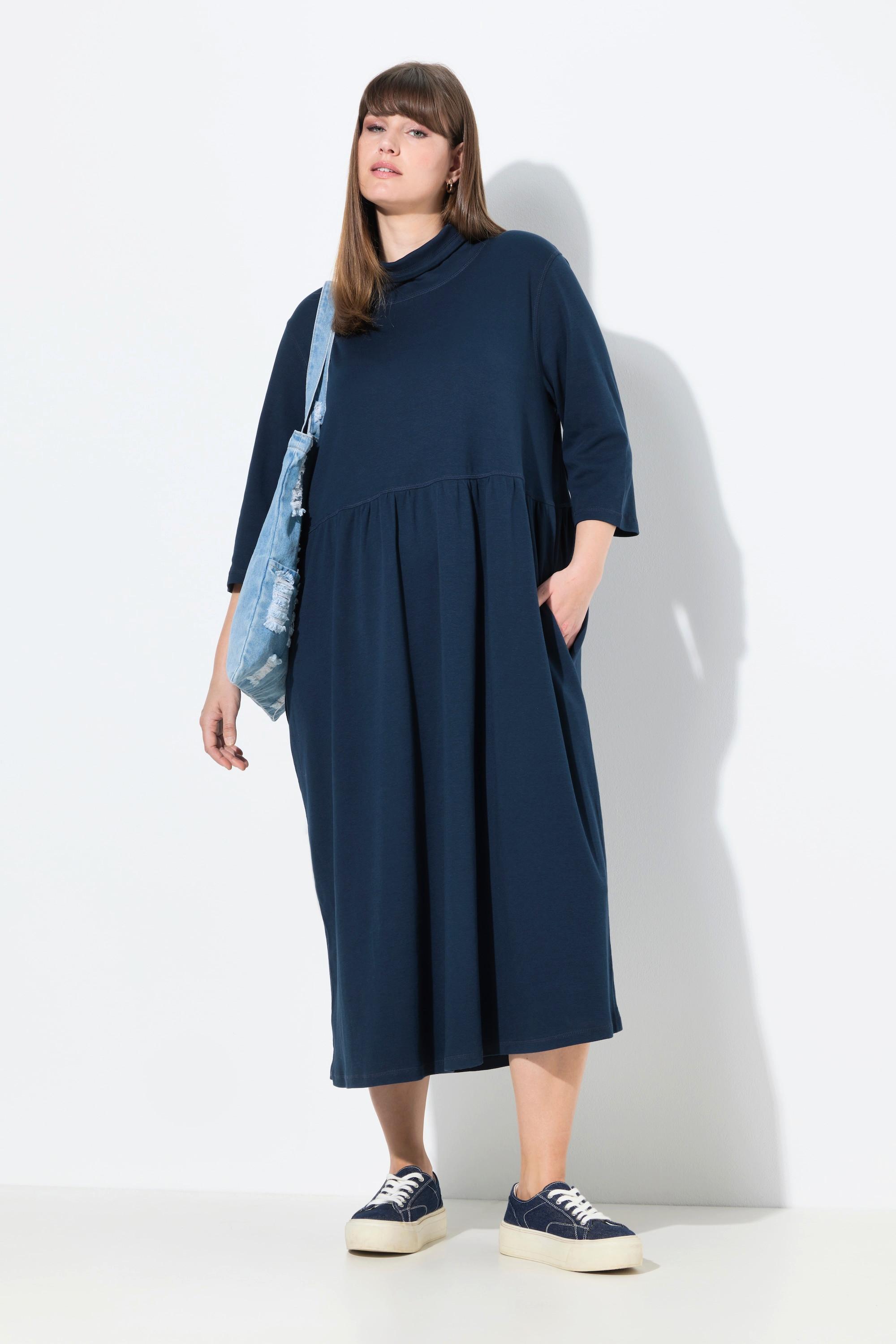 Ulla Popken Jersey Maxikleid Stehkragen 3/4-Arm Biobaumwolle  