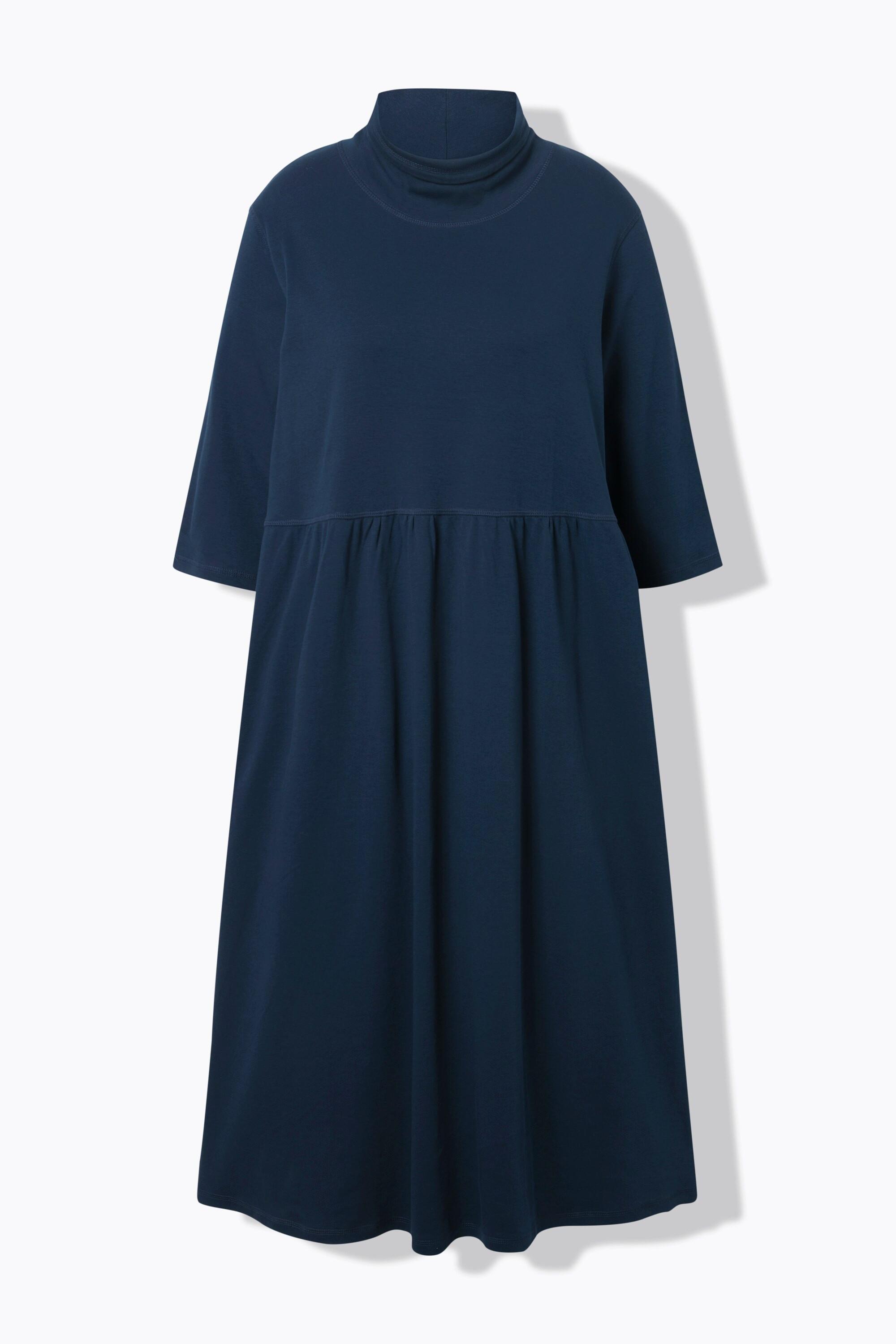 Ulla Popken Jersey Maxikleid Stehkragen 3/4-Arm Biobaumwolle  