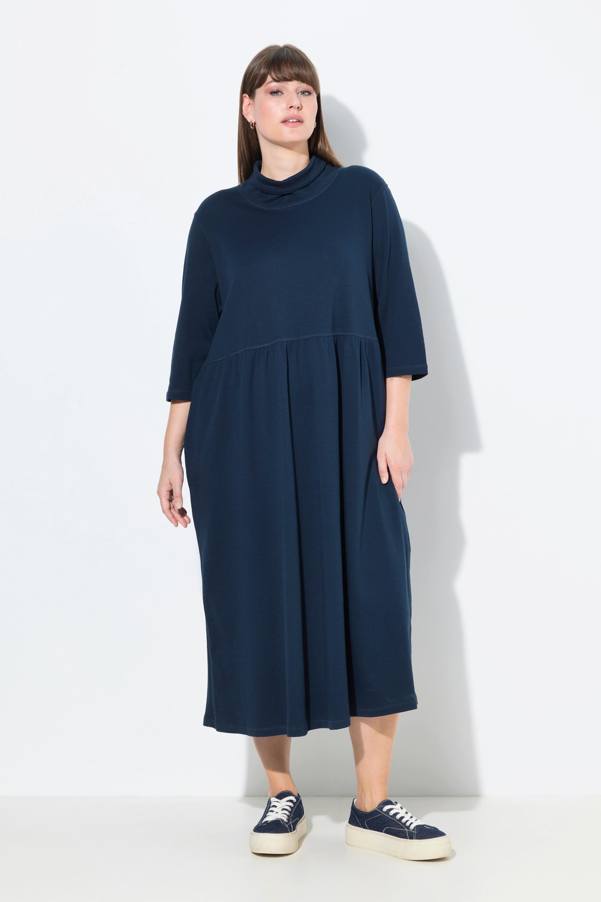 Ulla Popken Jersey Maxikleid Stehkragen 3/4-Arm Biobaumwolle  