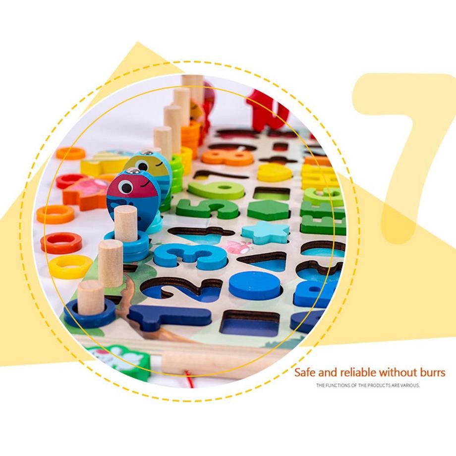 Activity-board  Buchstaben-Zahlen-Spiele, Angelspiel aus Holz, Form- und Farberkennung, Geschicklichkeitsspiele, Lernspielzeug für Kinder, ABC-Spiel 