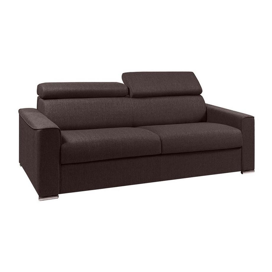 LINEA SOFA Canapé 4 places convertible express en tissu marron - couchage lattes larges 160 cm - Matelas 14 cm avec mémoire de forme VIZIR  