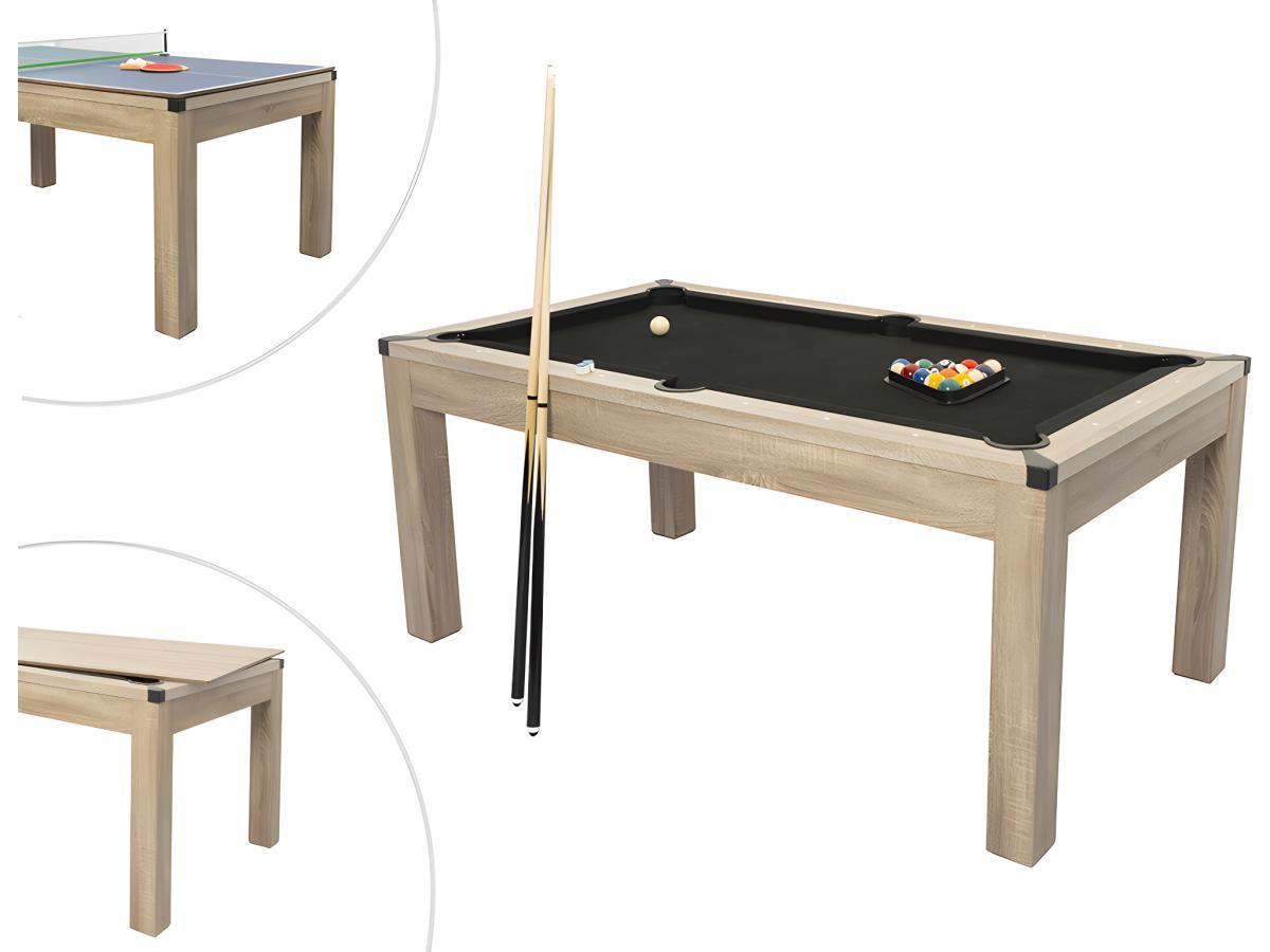 Vente-unique  Multifunktionstisch - Billard & Tischtennis - 182 x 102 x 80 cm - Holzfarben hell - HENK 