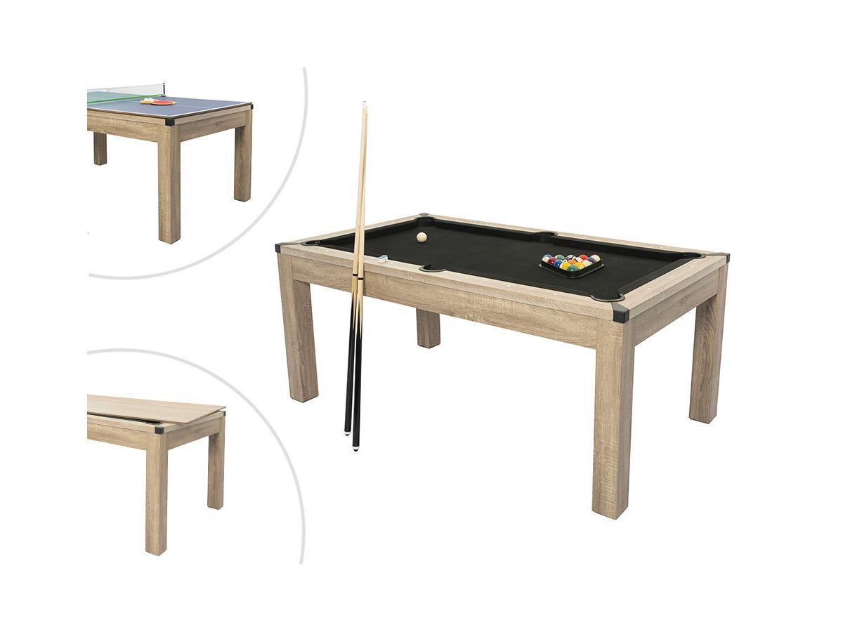 Vente-unique  Multifunktionstisch - Billard & Tischtennis - 182 x 102 x 80 cm - Holzfarben hell - HENK 