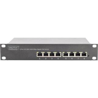 Digitus  Switch PoE Gigabit Ethernet 10″ 8 ports, 8 x 10/100/1000 Mbps, RJ45, PoE 96 W, avec angle de 10 