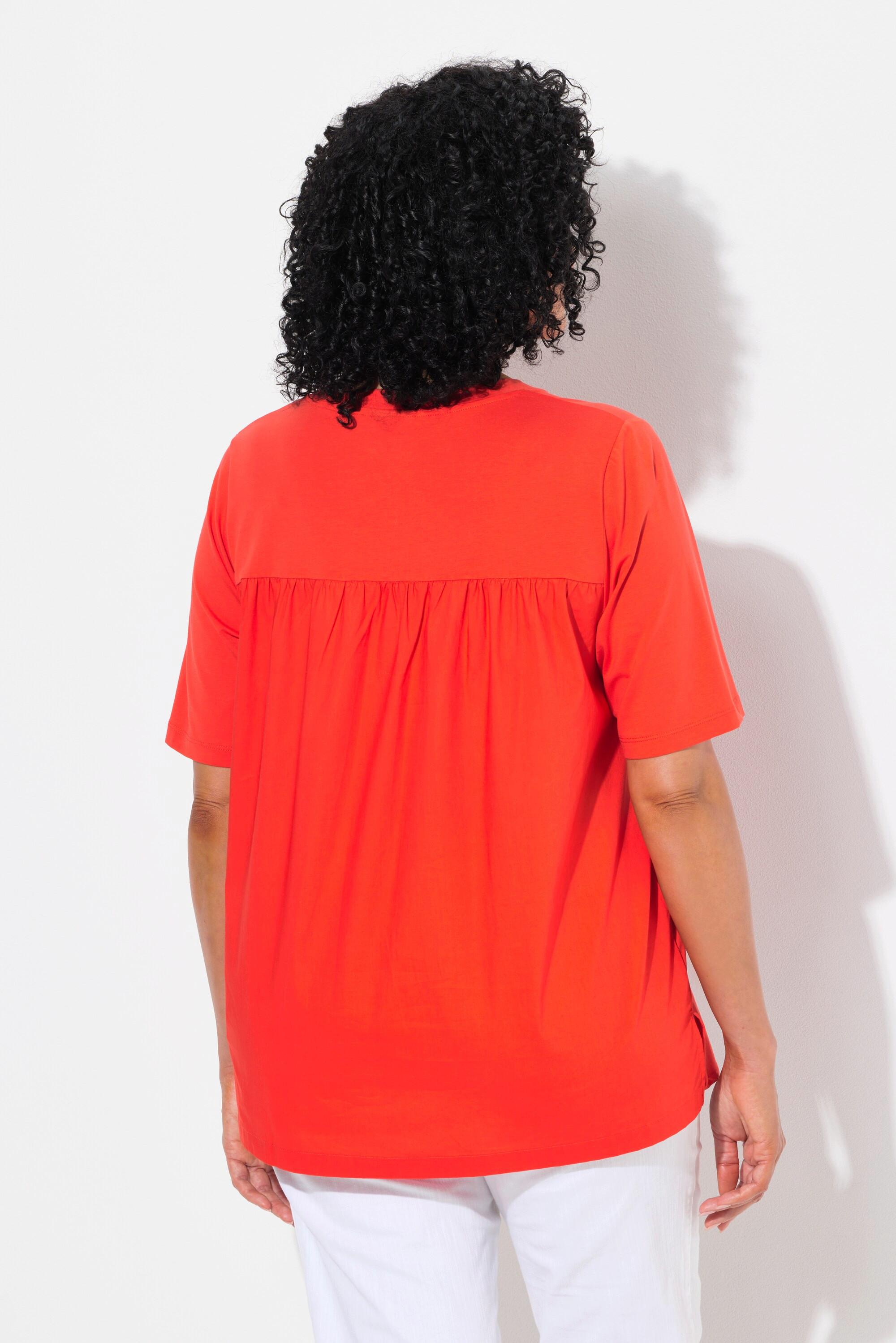 Ulla Popken T-shirt misto materiali linea ad A scollo a V mezze maniche  