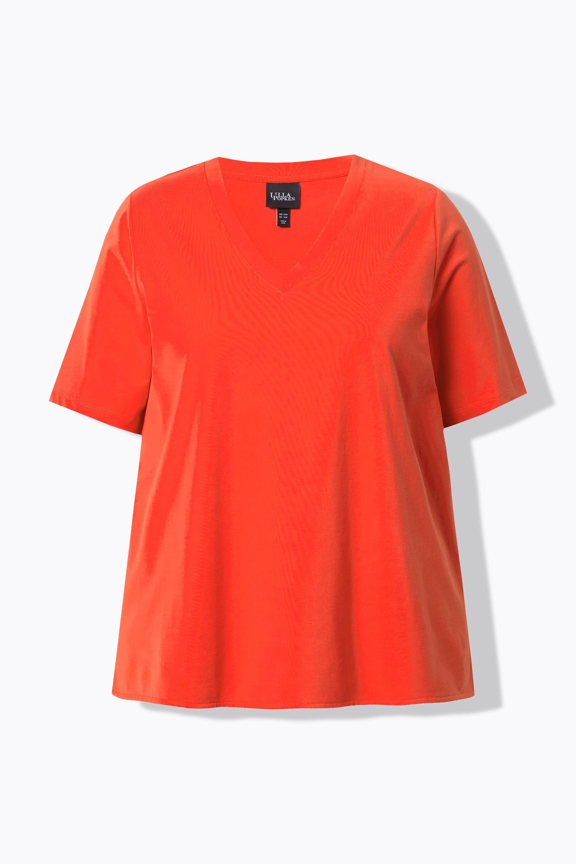 Ulla Popken T-shirt misto materiali linea ad A scollo a V mezze maniche  