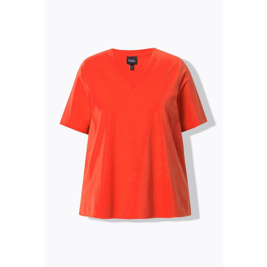 Ulla Popken Materialmix A-Linie V-Ausschnitt Halbarm T-Shirt  