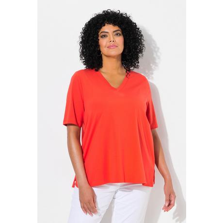 Ulla Popken T-shirt misto materiali linea ad A scollo a V mezze maniche  