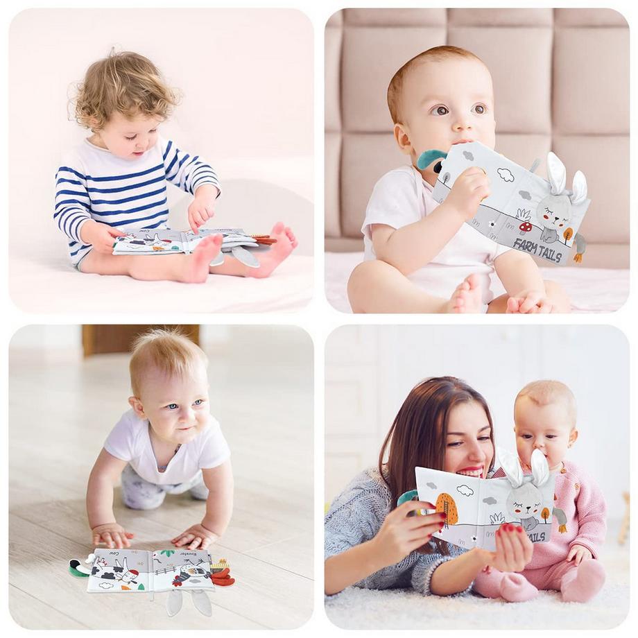 Activity-board  Livre d'images en tissu avec des animaux, livres en tissu pour le développement précoce des bébés, jouets d'apprentissage perceptif 