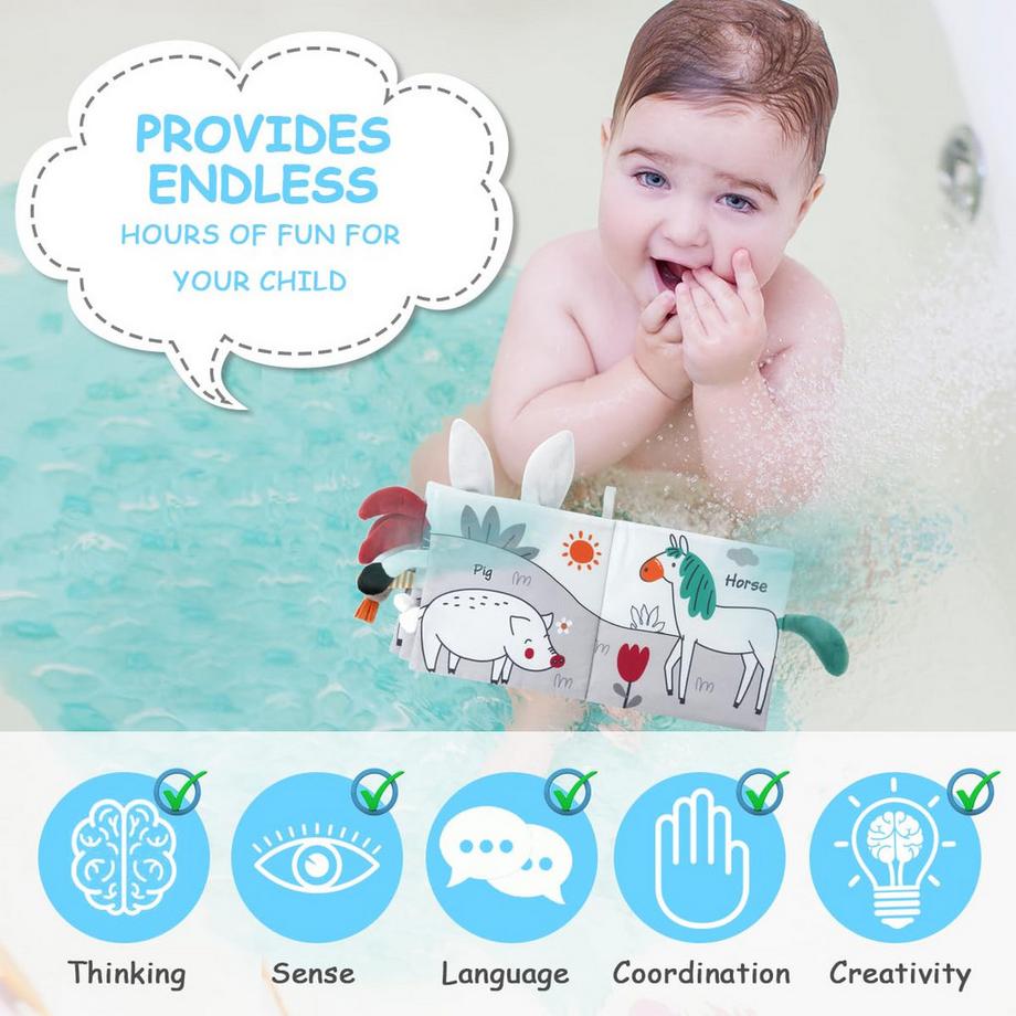 Activity-board  Livre d'images en tissu avec des animaux, livres en tissu pour le développement précoce des bébés, jouets d'apprentissage perceptif 