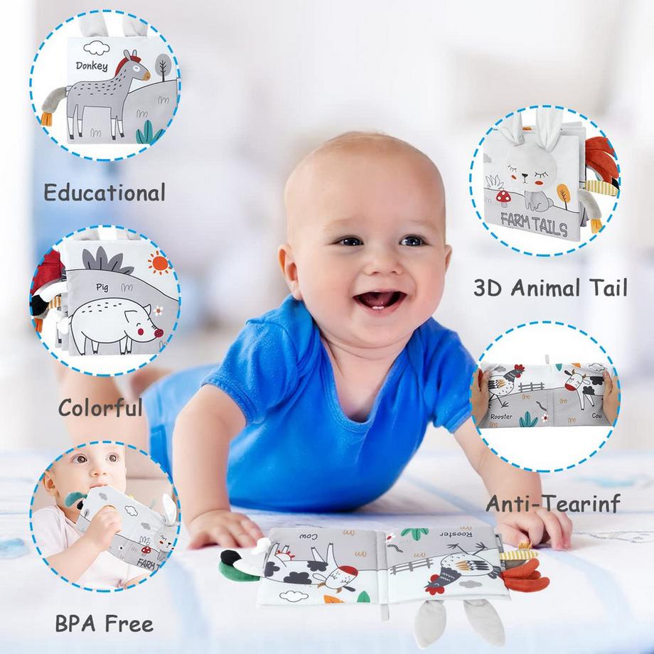 Activity-board  Livre d'images en tissu avec des animaux, livres en tissu pour le développement précoce des bébés, jouets d'apprentissage perceptif 