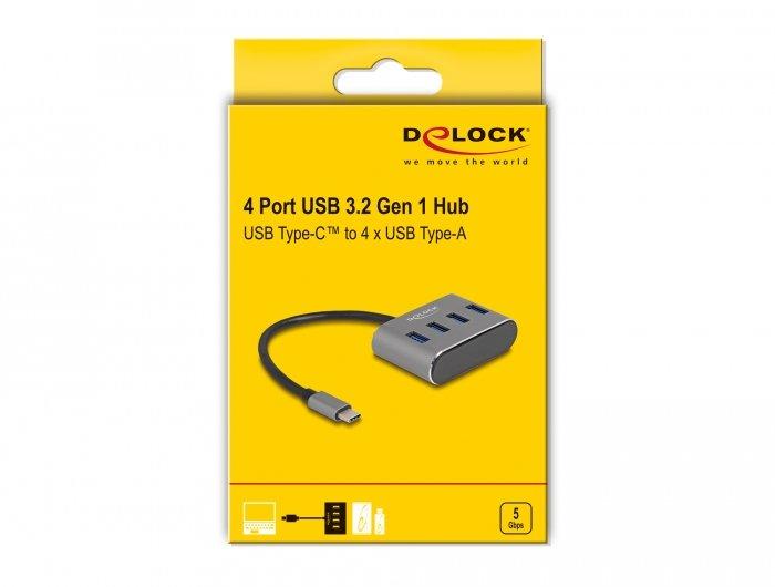 DeLock  Hub a 4 porte USB 5 Gbps con connettore USB Type-C - Porte USB Tipo-A sulla parte superiore 