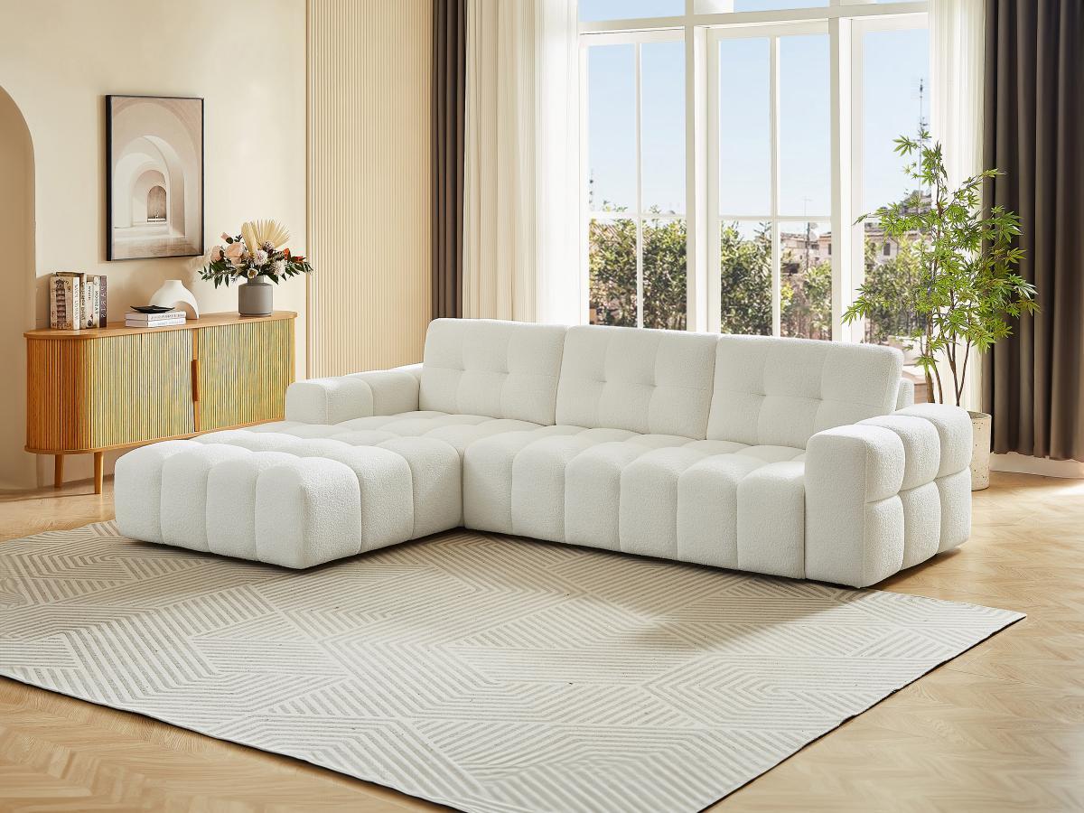 Vente-unique Ecksofa - Ecke links - Bouclé-Stoff - Weiß - SOPELANA  