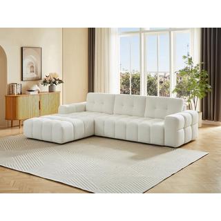 Vente-unique Ecksofa - Ecke links - Bouclé-Stoff - Weiß - SOPELANA  