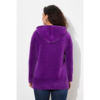 Ulla Popken  Sweat-shirt en maille chenille, capuche avec cordon de serrage, manches longues 