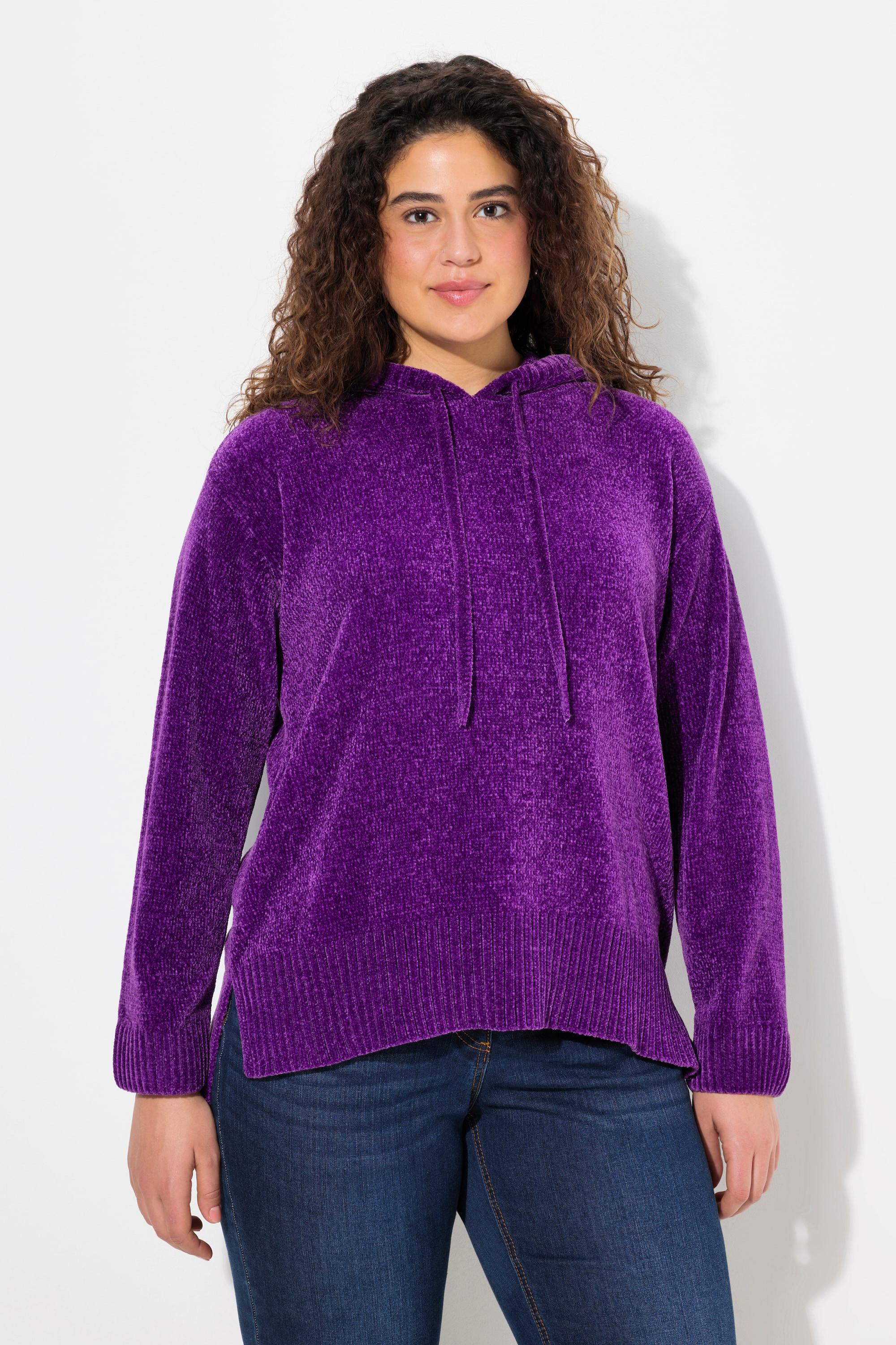 Ulla Popken  Sweat-shirt en maille chenille, capuche avec cordon de serrage, manches longues 