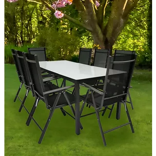 VCM Set de meubles de jardin en alu verre Ensemble de jardin Ensemble de salle à manger Table Chaises x8  