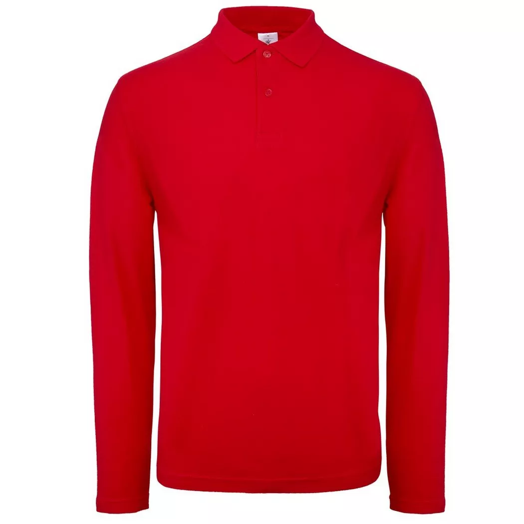 B and C - B&C Collection Poloshirt Langarm, für Herren, Rot Bunt, Größe XL