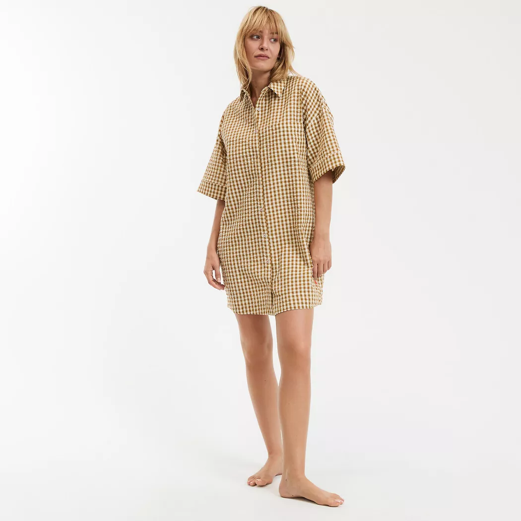 La Redoute Collections - Seersucker-Nachthemd, für Damen, Gelb, Größe XXL