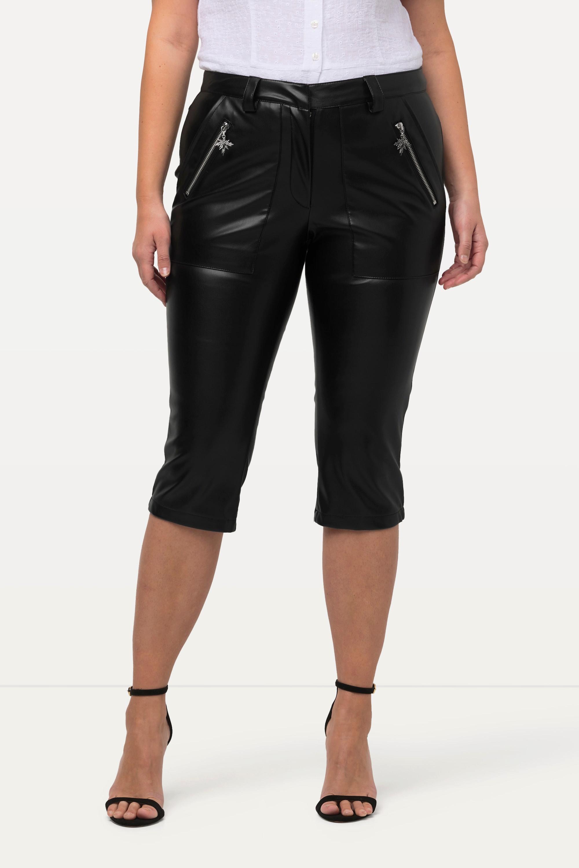 Ulla Popken  Pantaloni Capri modello Sienna in tradizionale stile Tracht con effetto pelle e zip 