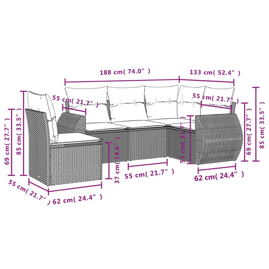 VidaXL set divano da giardino Polirattan  