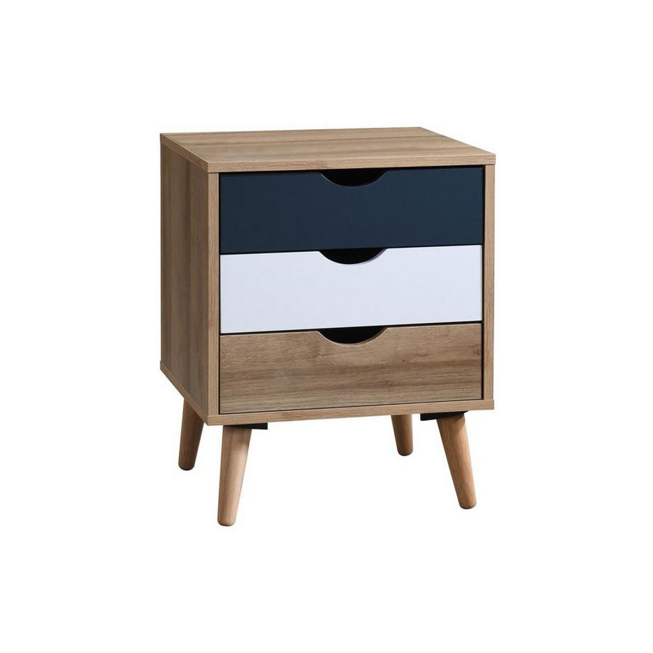 Vente-unique Lot de 2 tables de chevet avec 3 tiroirs - Coloris : Naturel, blanc et bleu marine - LURVIA  