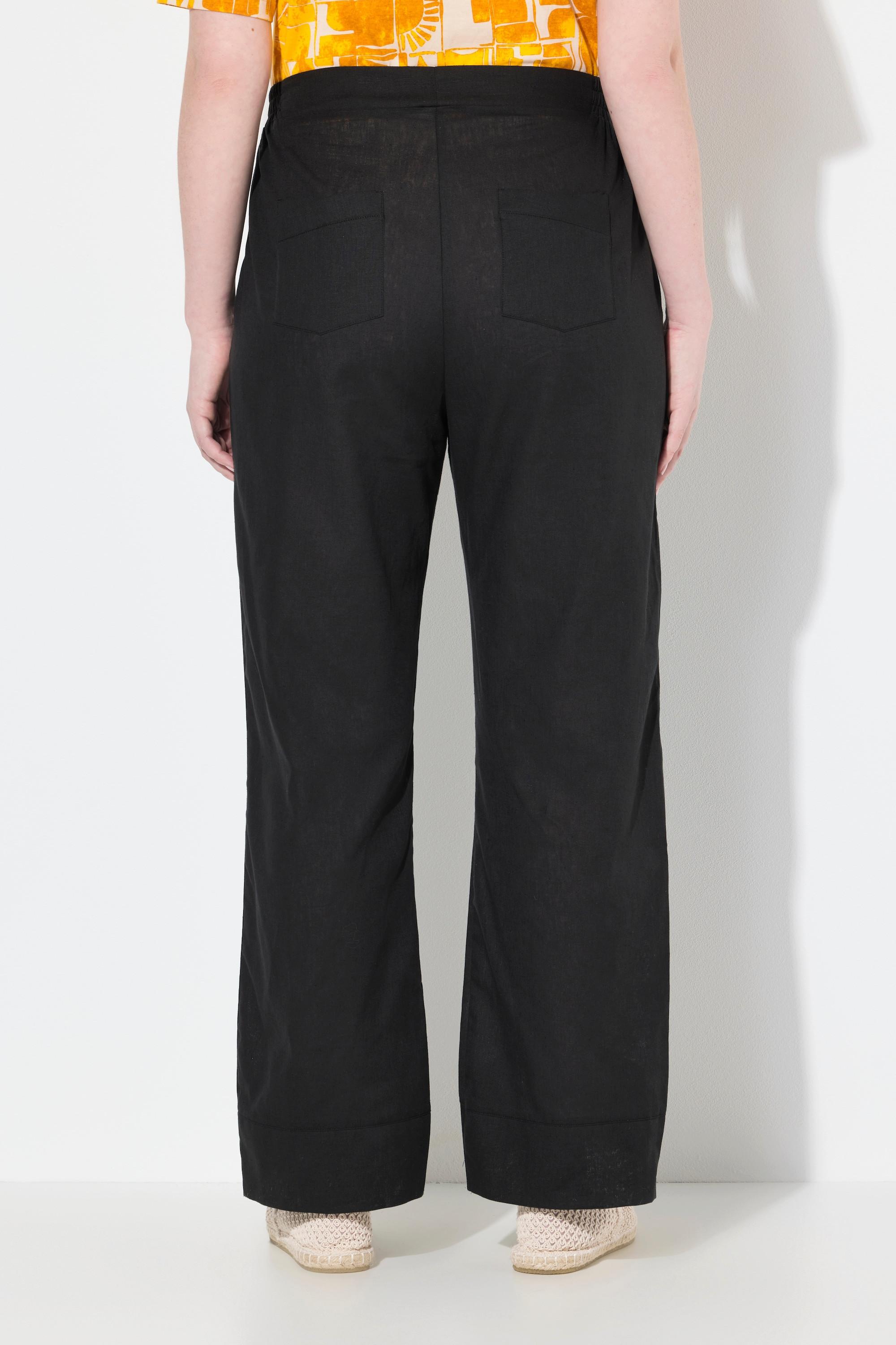 Ulla Popken Leinenmix Hose Schmucksaum weites Bein  