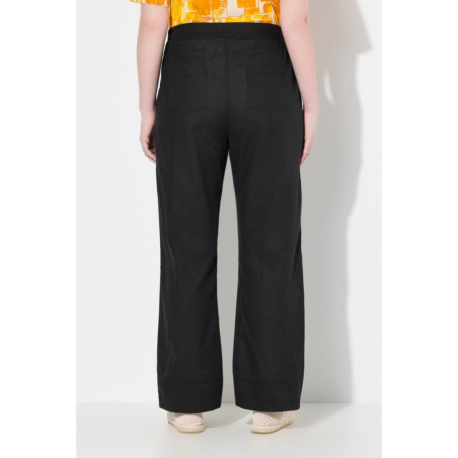 Ulla Popken Leinenmix Schmucksaum Weites Bein Hose  