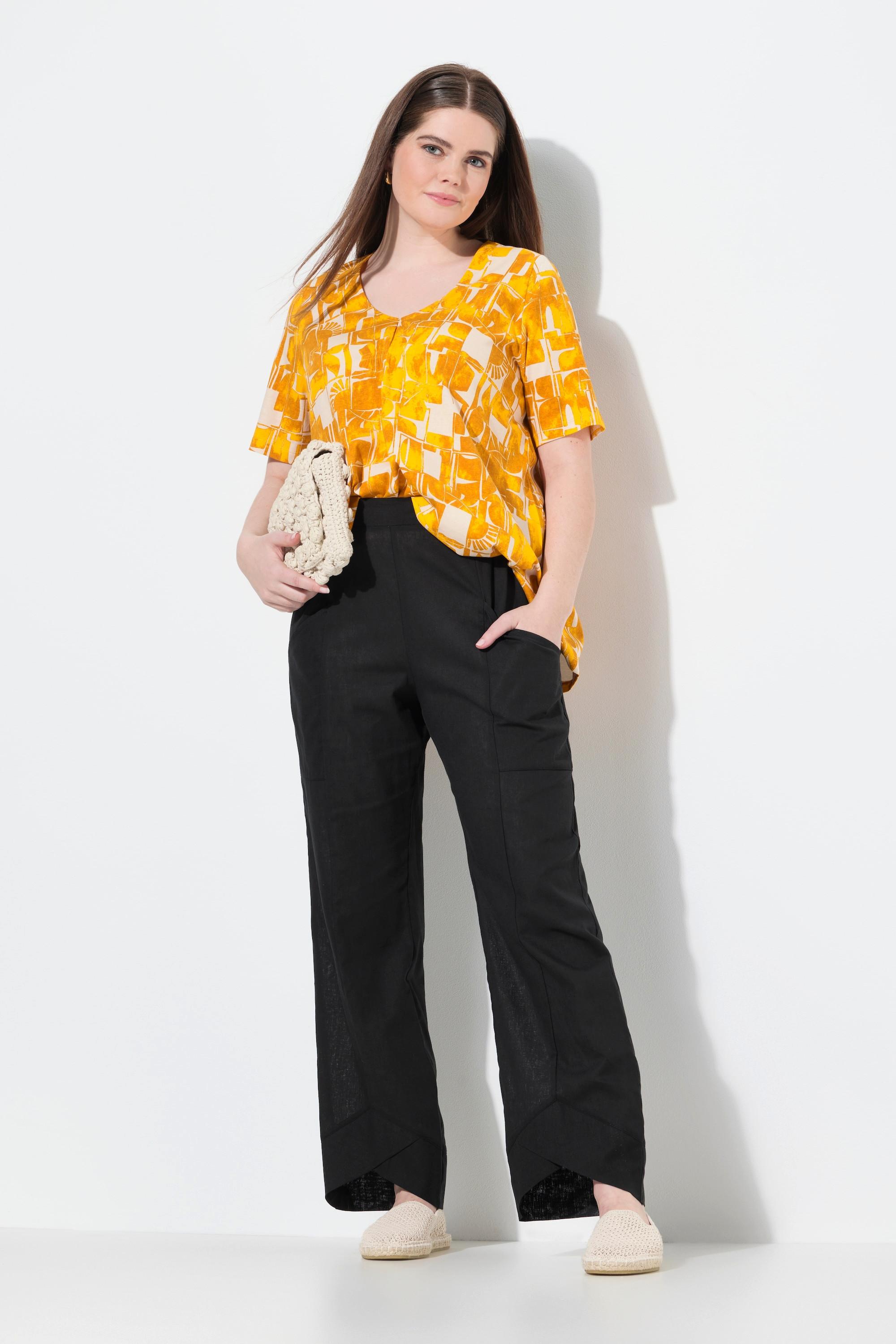 Ulla Popken Leinenmix Hose Schmucksaum weites Bein  