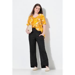 Ulla Popken Leinenmix Hose Schmucksaum weites Bein  