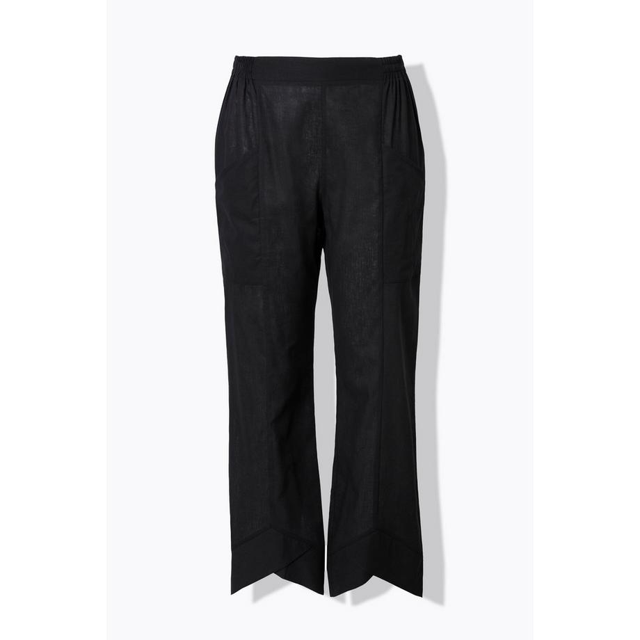 Ulla Popken Leinenmix Schmucksaum Weites Bein Hose  