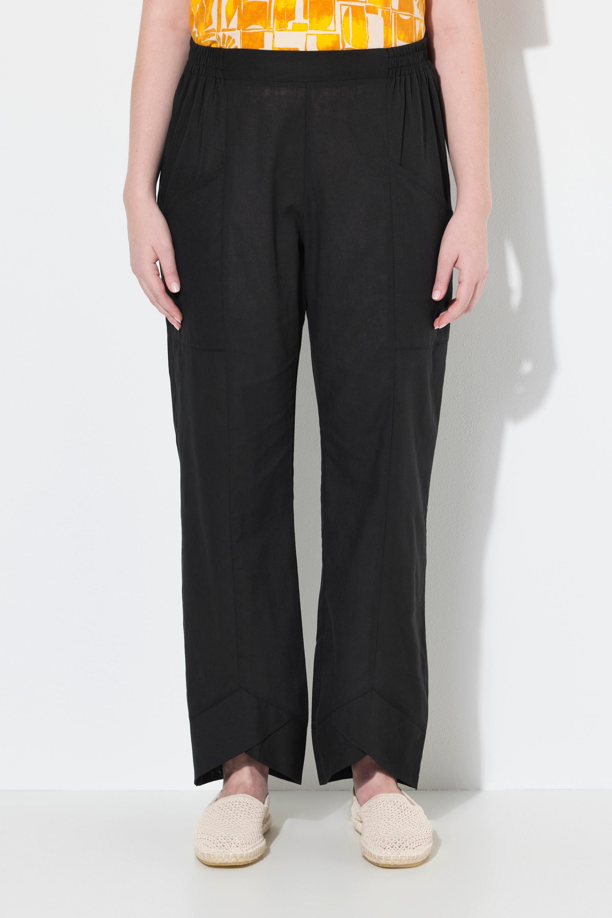 Ulla Popken Leinenmix Hose Schmucksaum weites Bein  