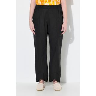 Ulla Popken Leinenmix Hose Schmucksaum weites Bein  