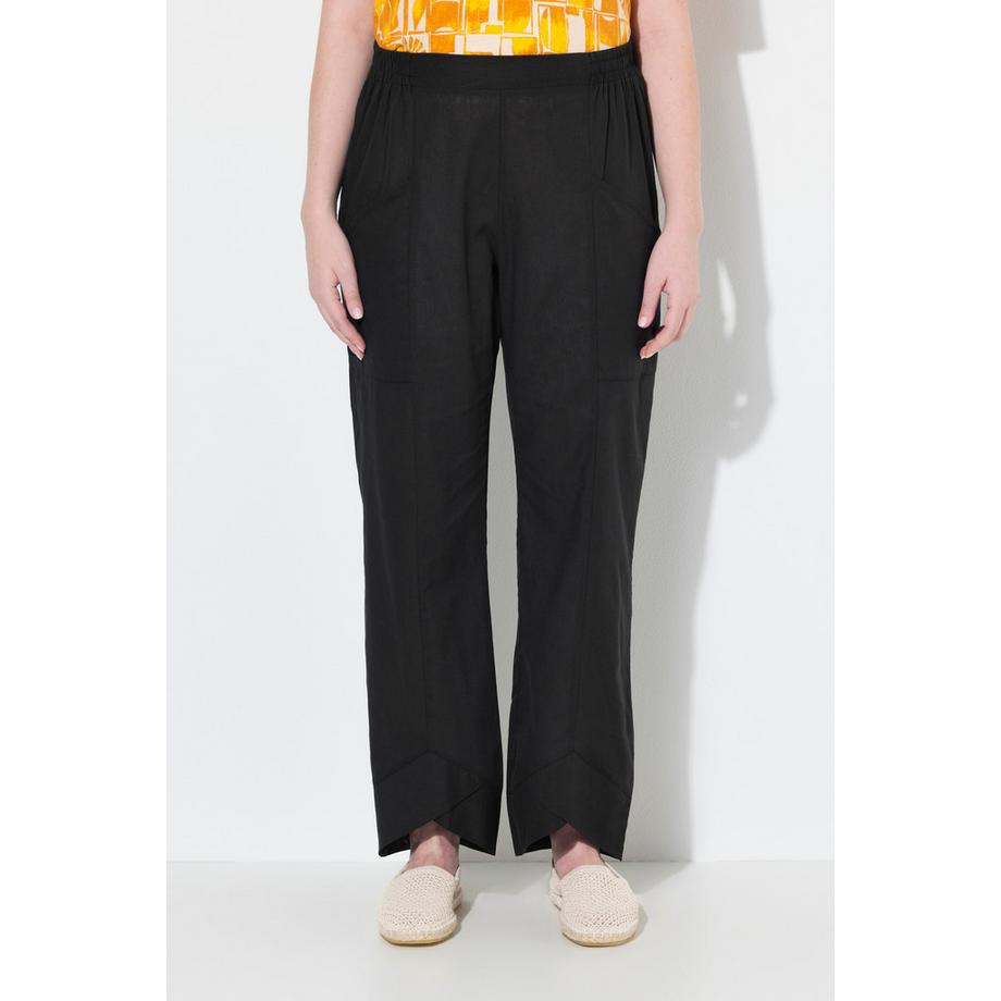 Ulla Popken Leinenmix Schmucksaum Weites Bein Hose  