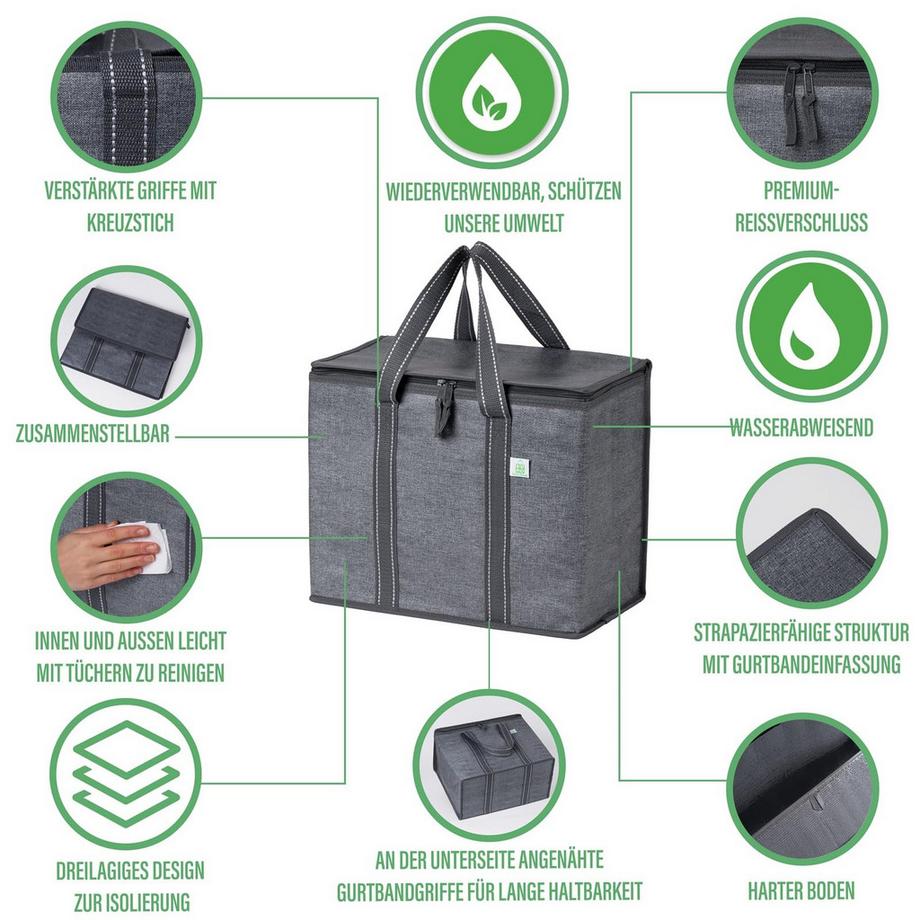 Only-bags.store  2 Stück Einkaufstasche Wiederverwendbare faltbare Kühltasche Einkaufskorb 