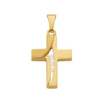Pendentif croix en or jaune 750 diamant 0.0425ct. 22x12mm