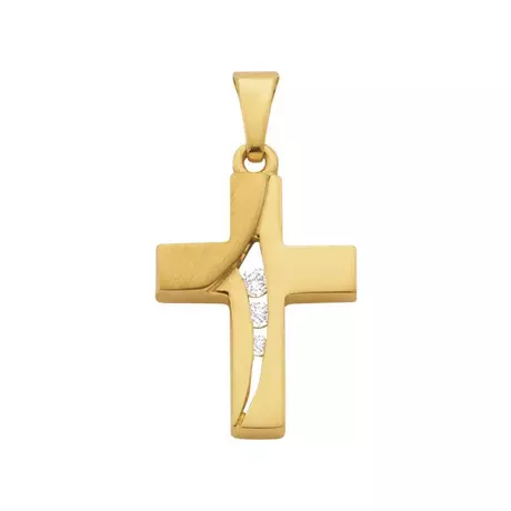 MUAU Schmuck  Pendentif croix en or jaune 750 diamant 0.0425ct. 22x12mm Or Jaune