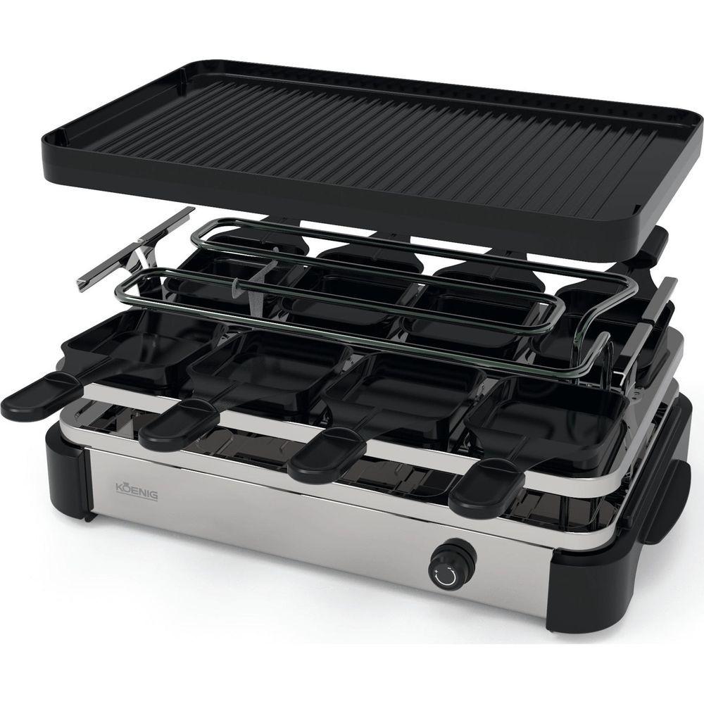 König KOENIG B02246 griglia per raclette 8 persona(e) 1200 W Nero, Acciaio inossidabile  