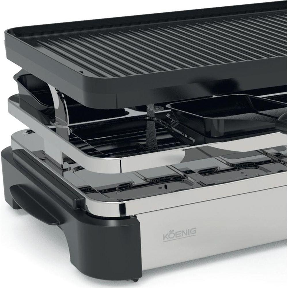 König KOENIG B02246 griglia per raclette 8 persona(e) 1200 W Nero, Acciaio inossidabile  