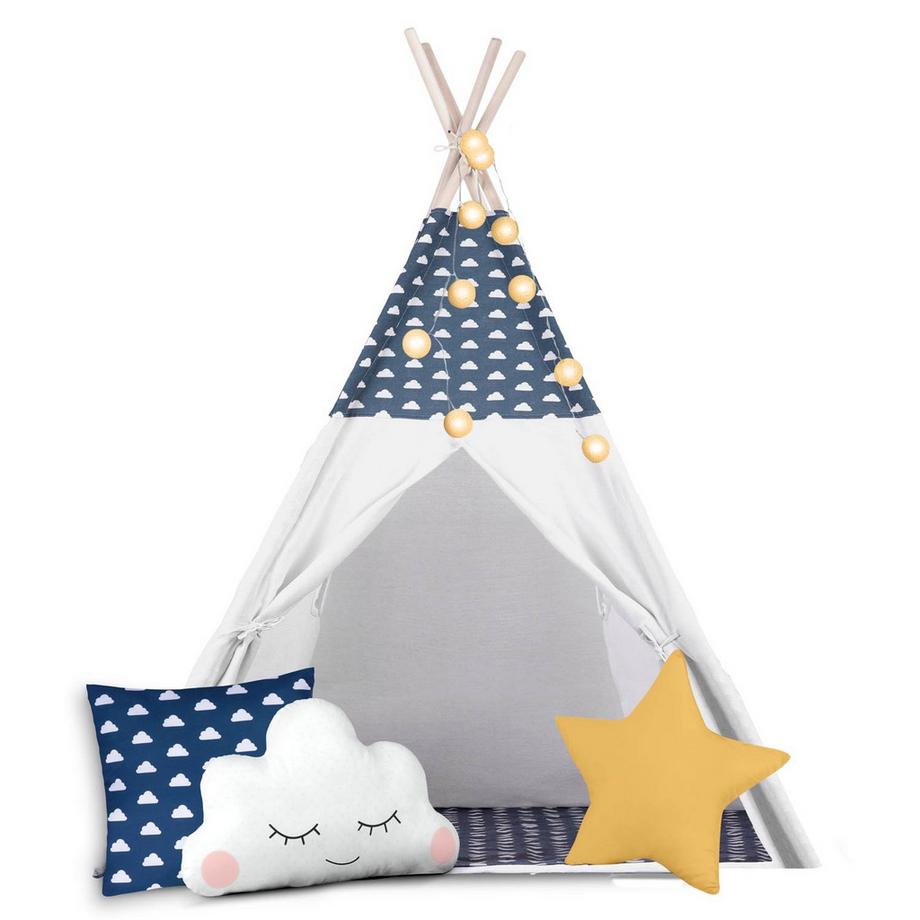 B2X  Tente tipi enfant avec guirlande lumineuse Nukido - bleu marine 