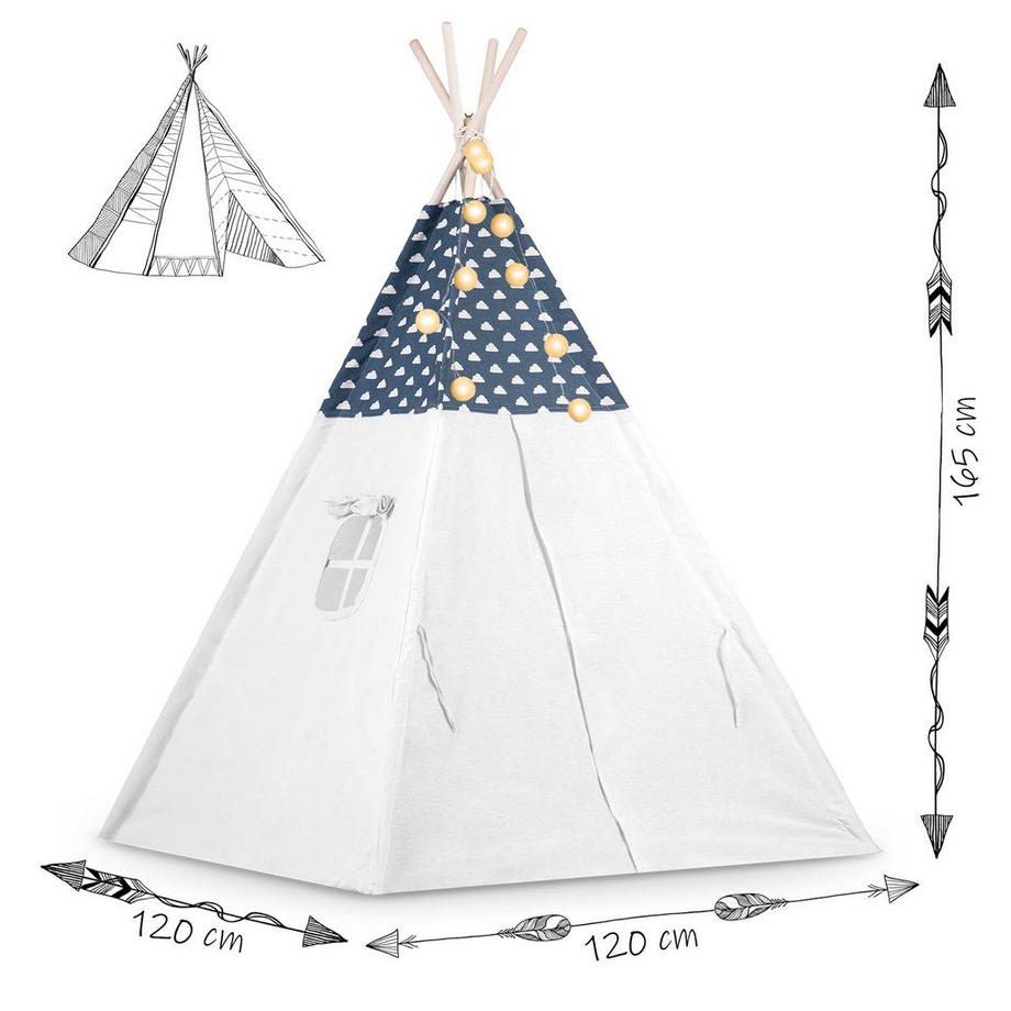 B2X  Tente tipi enfant avec guirlande lumineuse Nukido - bleu marine 