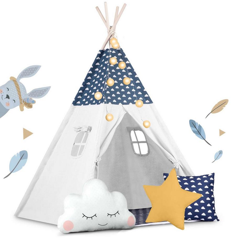 B2X  Tente tipi enfant avec guirlande lumineuse Nukido - bleu marine 