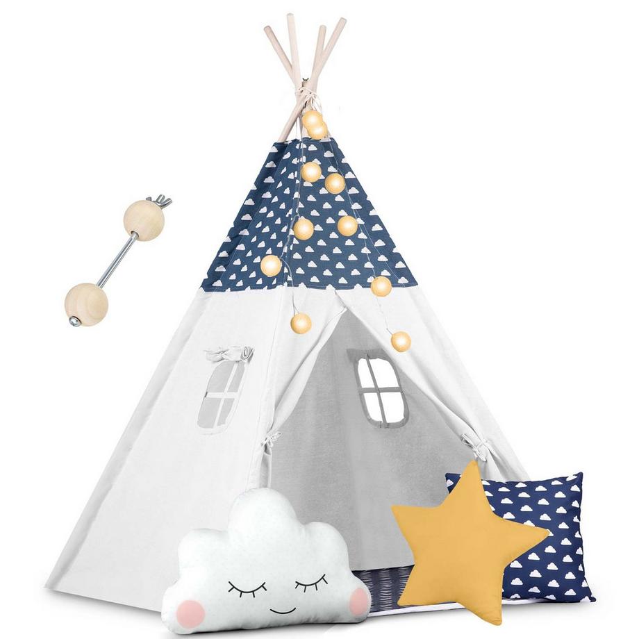 B2X  Tente tipi enfant avec guirlande lumineuse Nukido - bleu marine 