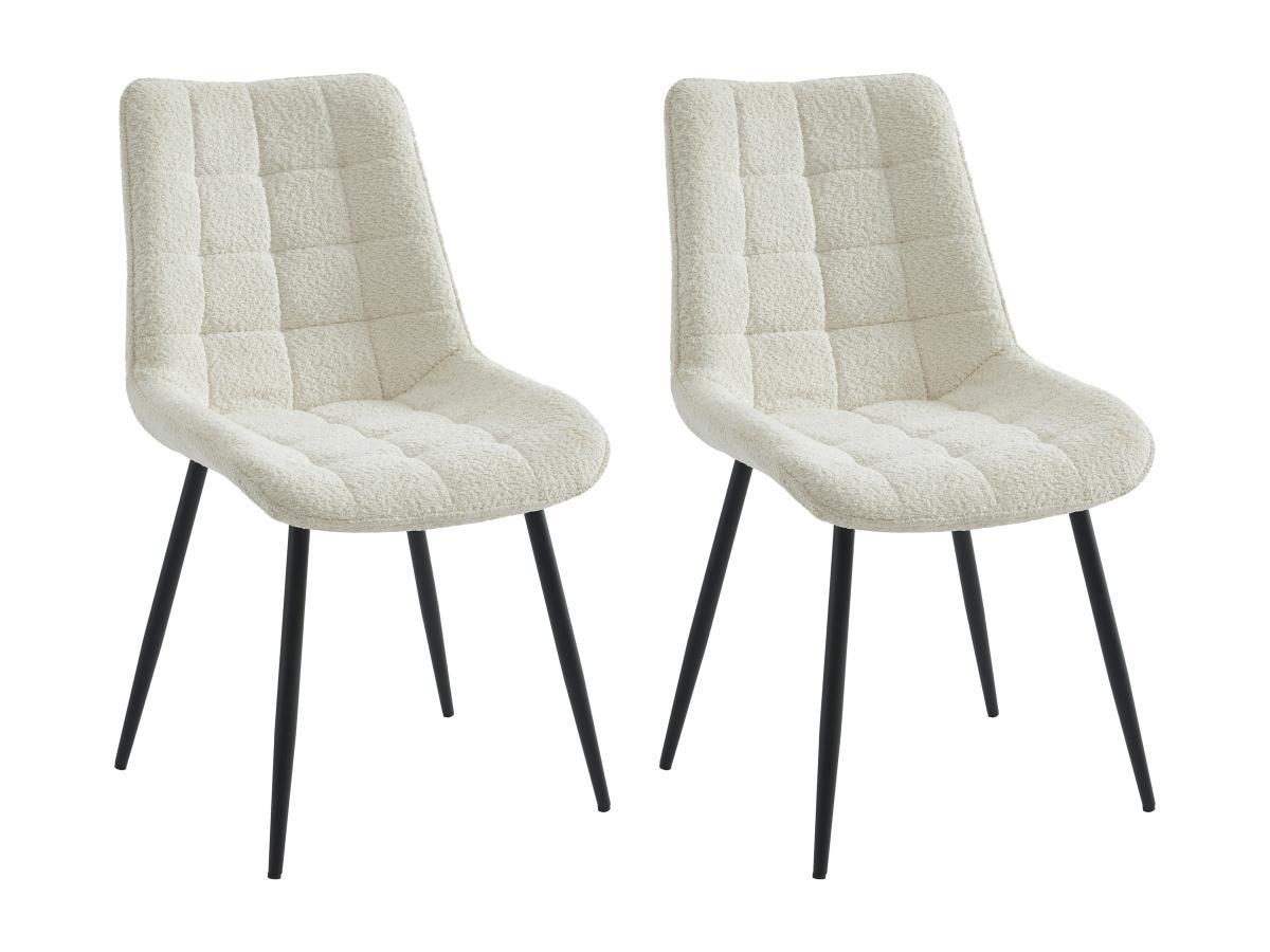 Vente-unique Lot de 2 chaises matelassées en tissu bouclette et métal noir - Blanc - OLLUA  