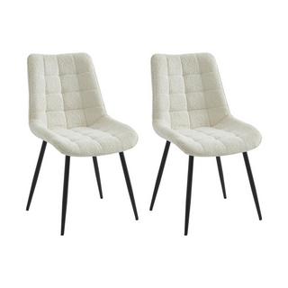 Vente-unique Lot de 2 chaises matelassées en tissu bouclette et métal noir - Blanc - OLLUA  